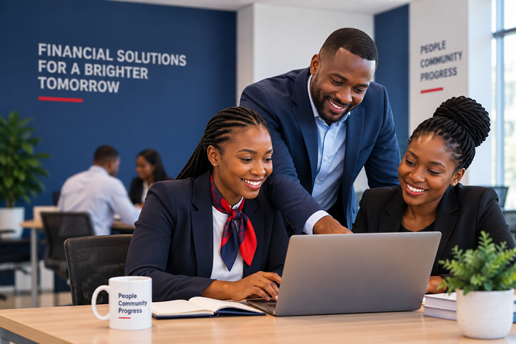 Smelumnotho staff member assisting a customer at a branch office